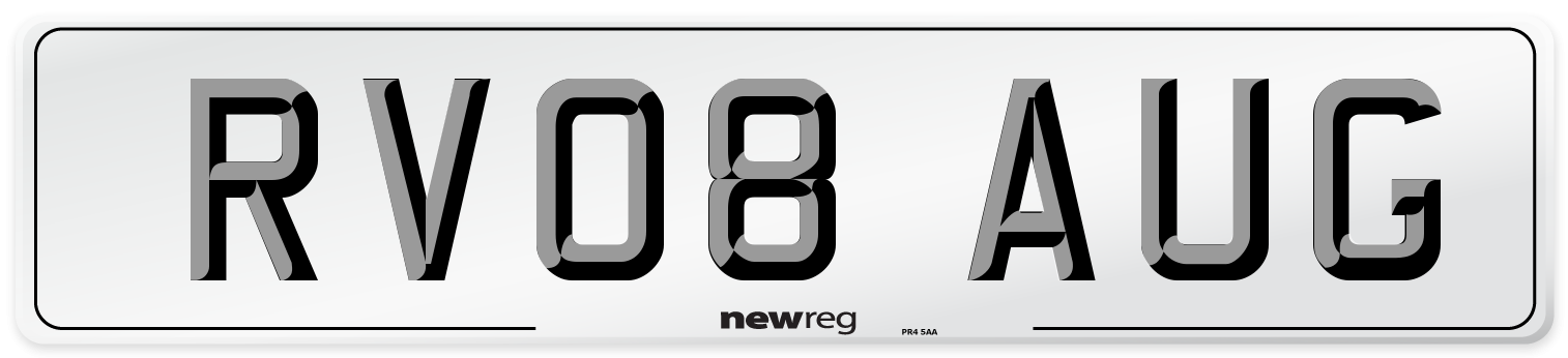 RV08 AUG Number Plate from New Reg